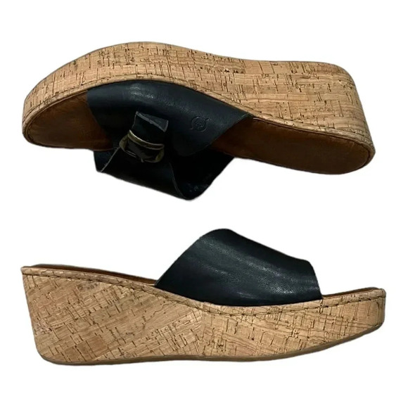 Born Black Araya Wedge Sandal with Buckle 9 - Picture 1 of 10